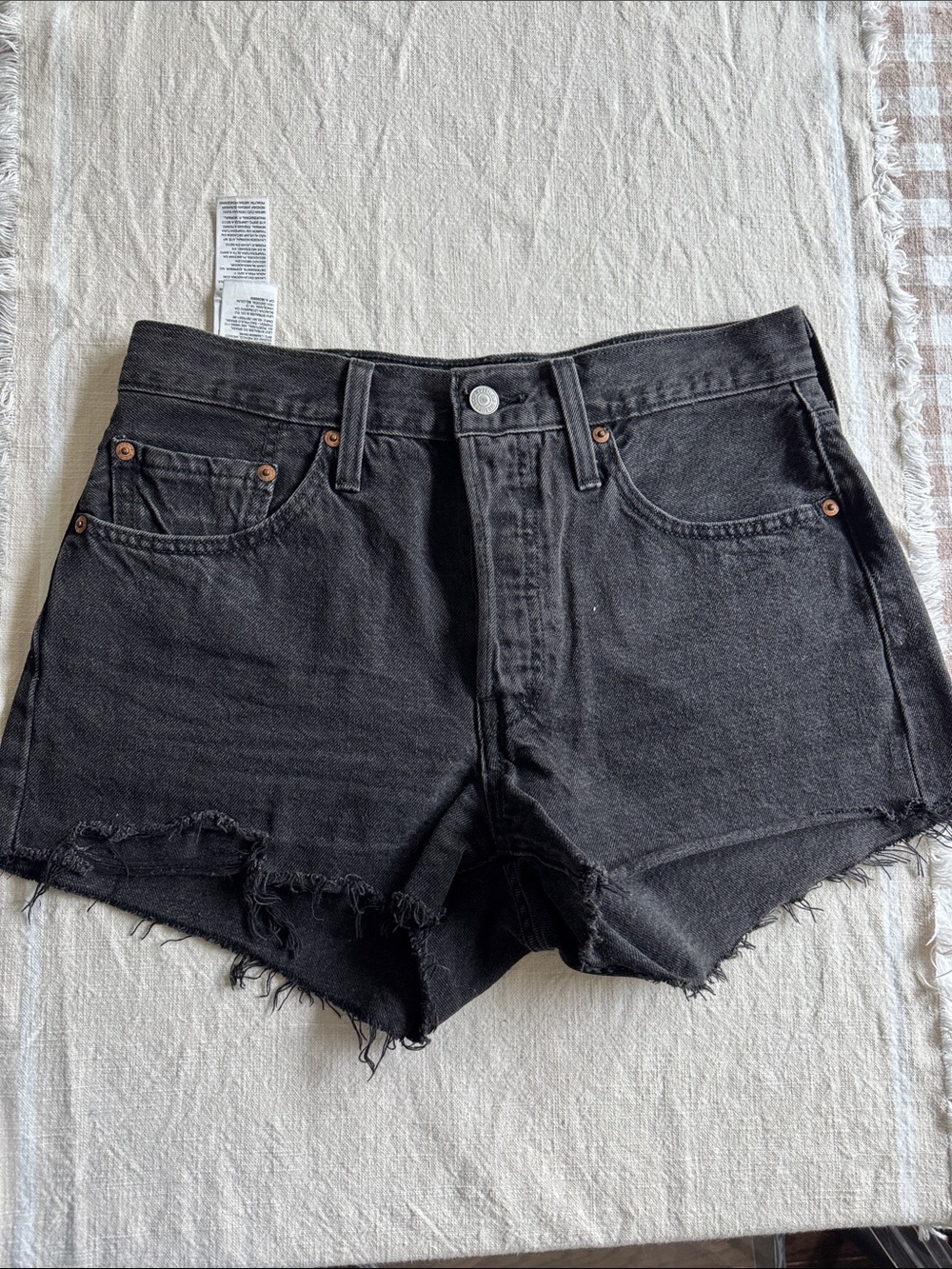 Levi's Black Frayed Hem Denim Shorts
